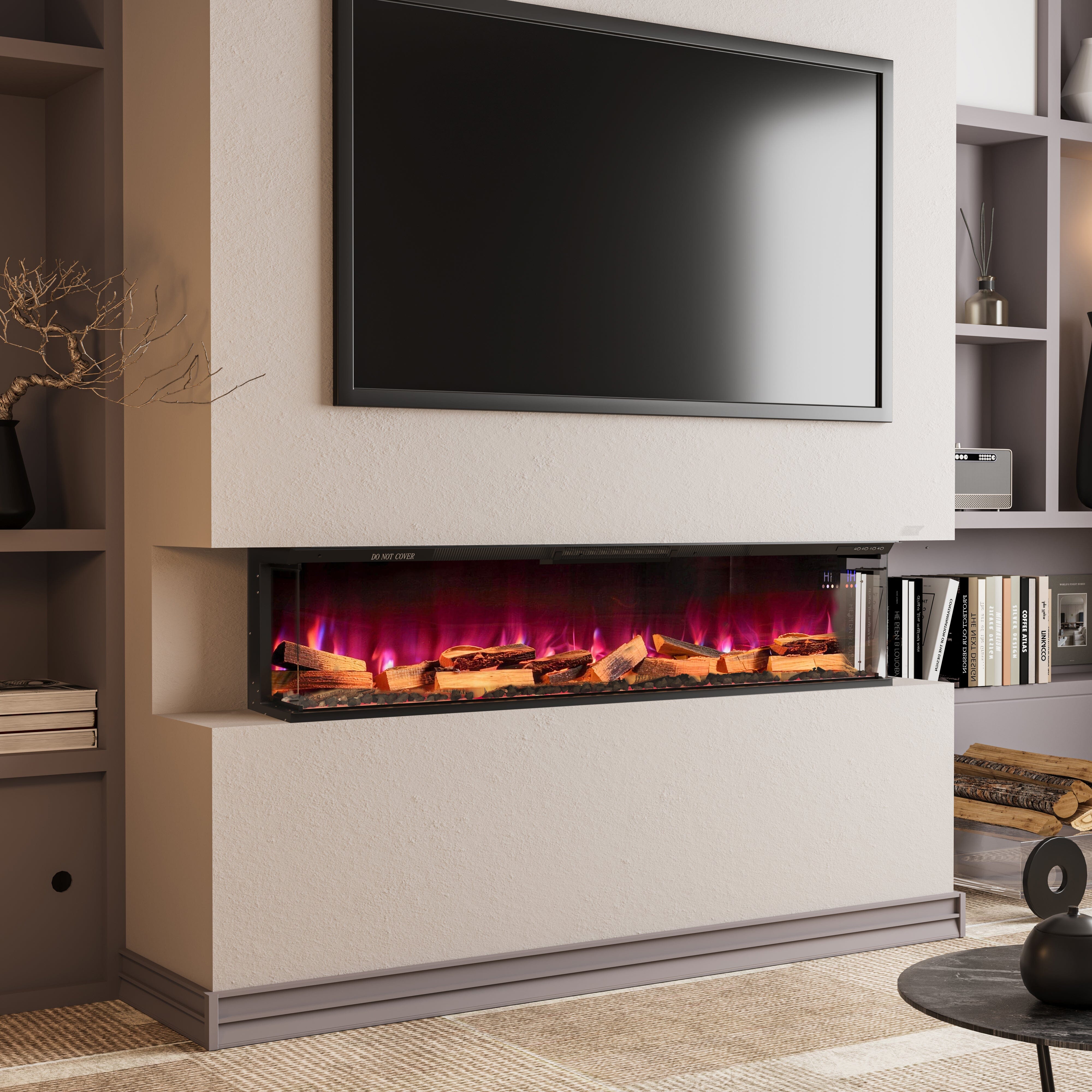 40/50/60/70-Inch 3-Sided Freestanding Electric Fireplace 12 Flame Colours and 5 Brightness Modes Electric Fireplace Living and Home 60 inch Version A - Firewood